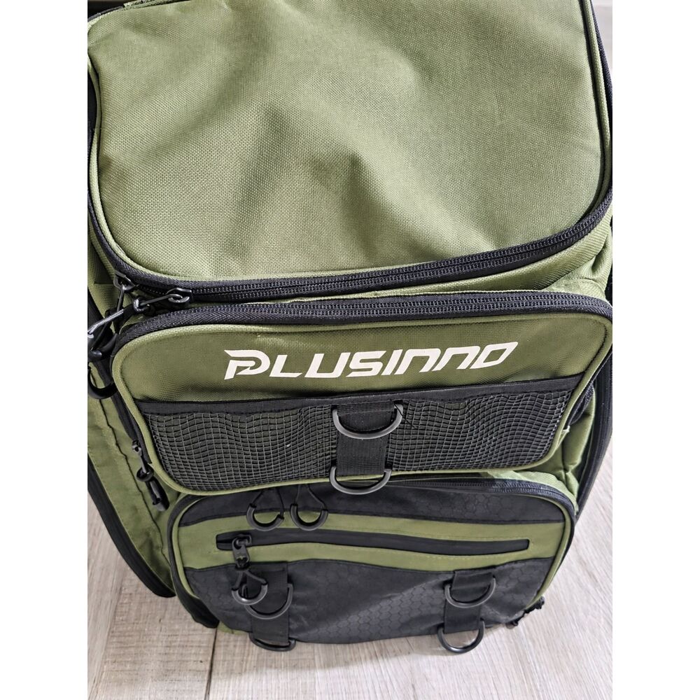 PLUSINNO 42L Water Resistant Fishing Tackle Backpack Rod Holders Utility Bag